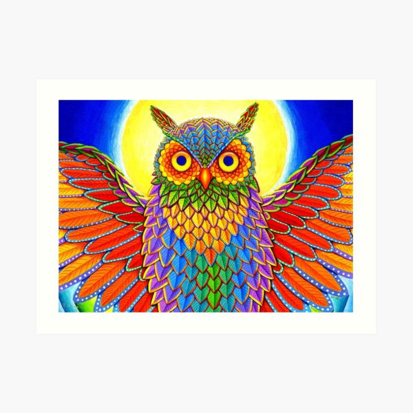 Colorful Psychedelic Rainbow Owl Art Print