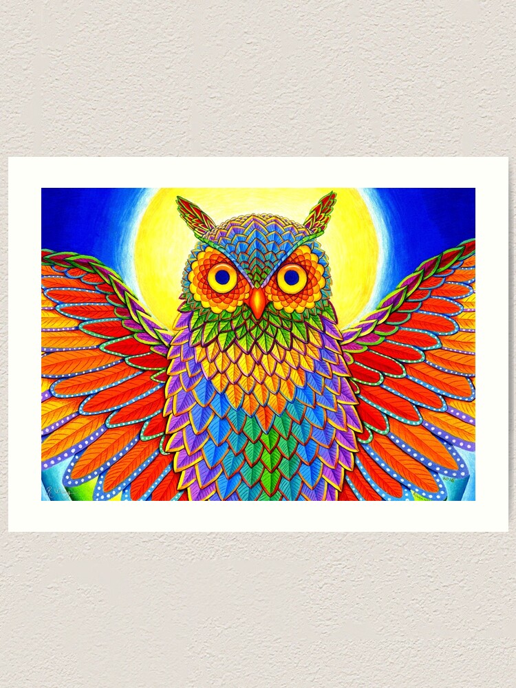 Alternate view of Colorful Psychedelic Rainbow Owl Art Print
