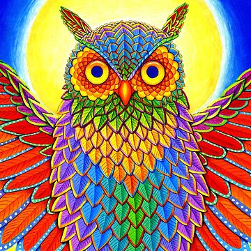 Artwork thumbnail, Colorful Psychedelic Rainbow Owl by Rebecca Wang