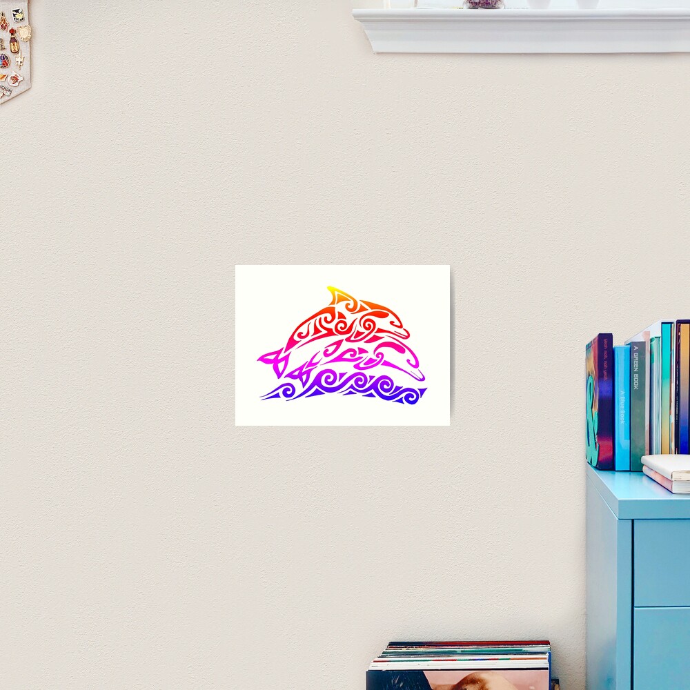 Rainbow Tribal Dolphins Art Print