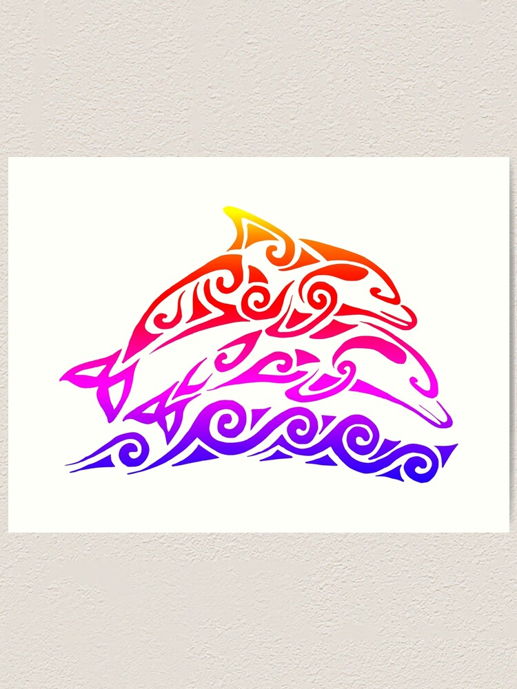 Alternate view of Rainbow Tribal Dolphins Art Print