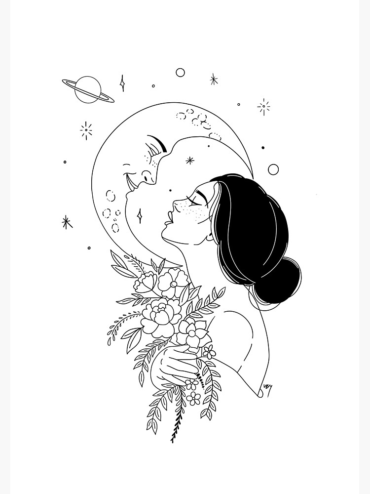 Girl and Moon Lovers Flower Outer Space