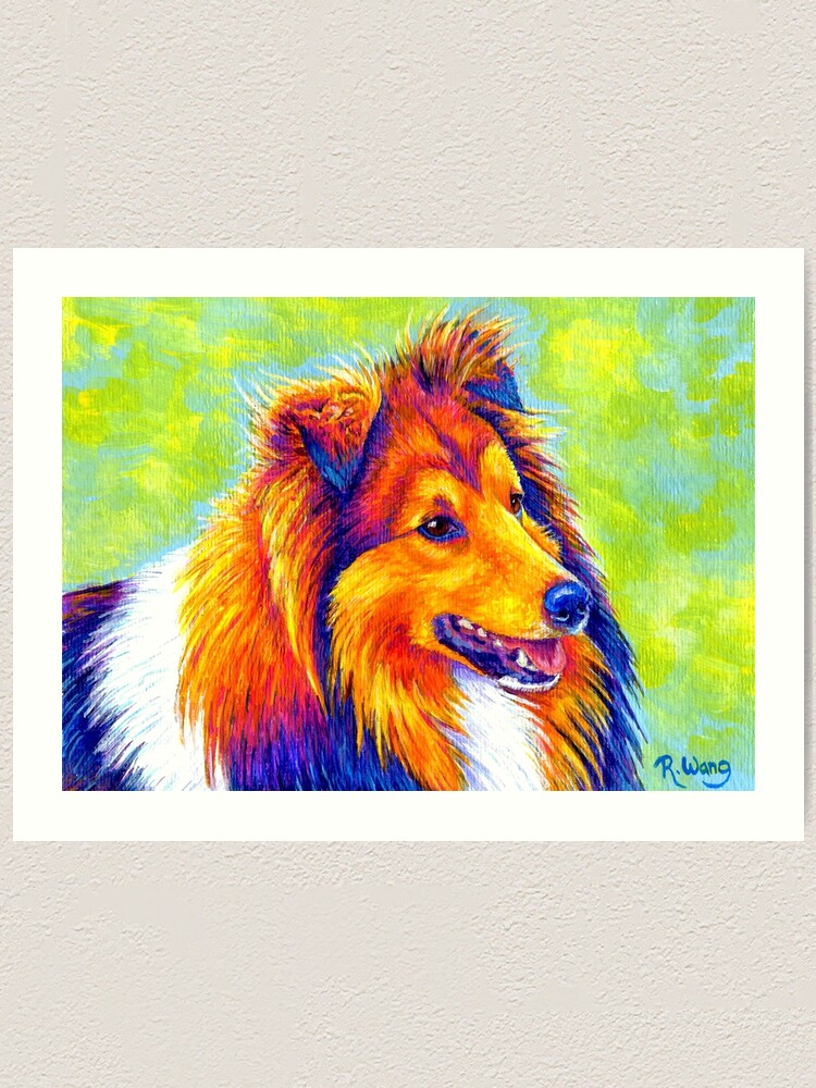 Alternate view of Colorful Shetland Sheepdog Rainbow Sheltie Dog Art Print
