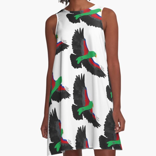 Male Eclectus Parrot Flying A-Line Dress