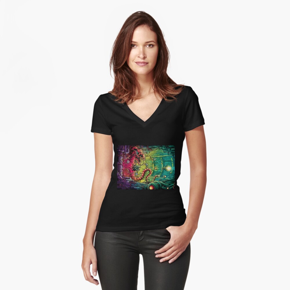 Vista previa del artículo con la obra «Camiseta entallada de cuello en V», diseñado y vendido por FotoLibreStudio.