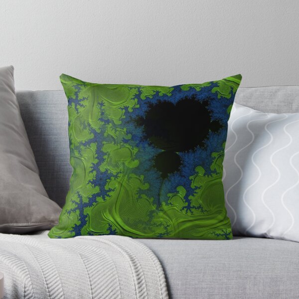 Blue Green Algae Mandelbrot Fractal Abstract Throw Pillow