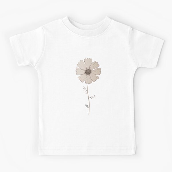 Beige cosmos flower - black markers Kids T-Shirt