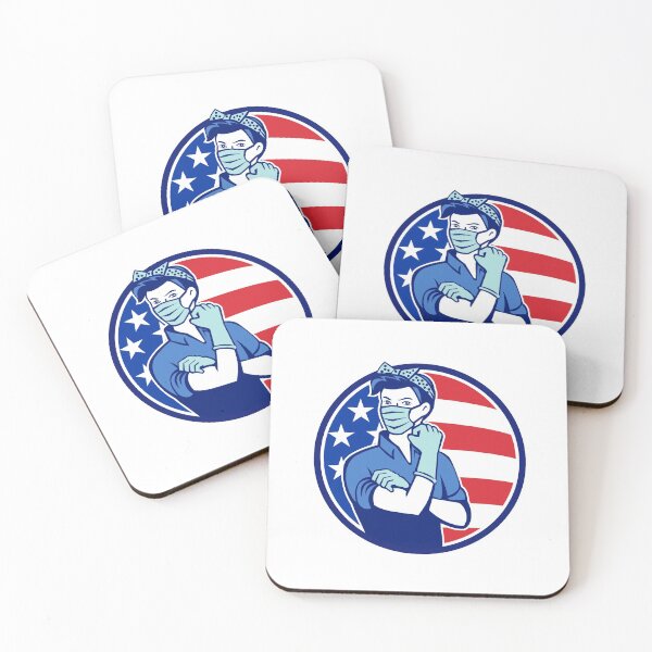 Item preview, Rosie The Riveter Wearing Mask USA Flag Mascot designed and sold by patrimonio.