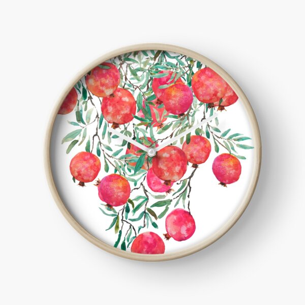 red pomegranate watercolor 2020 Clock