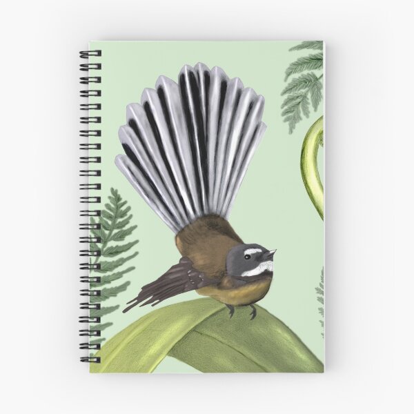 Aperçu de l'œuvre Oiseau Fantail de Nouvelle-Zélande sur fond vert créée et vendue par KiwiandKit.