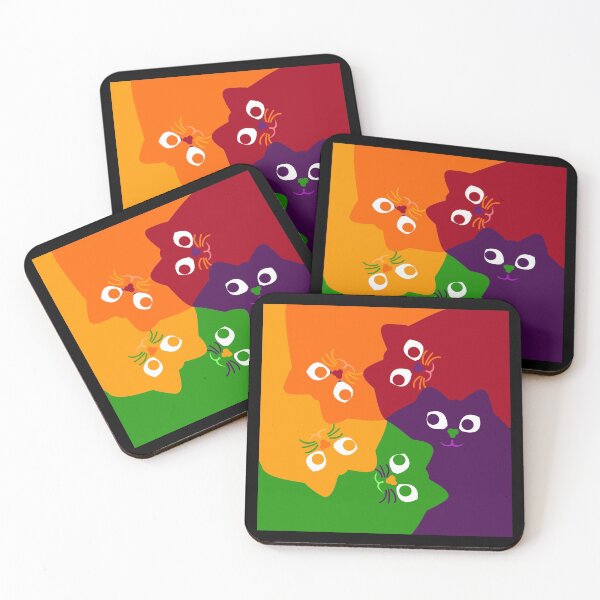 Item preview, Cats square of five funny colorful cats designed and sold by EllenTune.