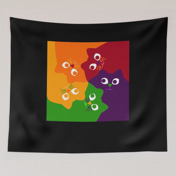 Item preview, Cats square of five funny colorful cats designed and sold by EllenTune.