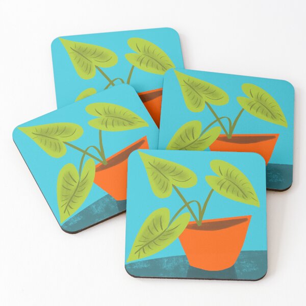 Seedlings on Aqua Coasters (Set of 4)