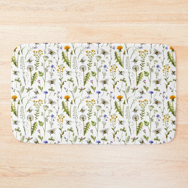 Item preview, Bees and wildflowers / White designed and sold by MirabellePrint.