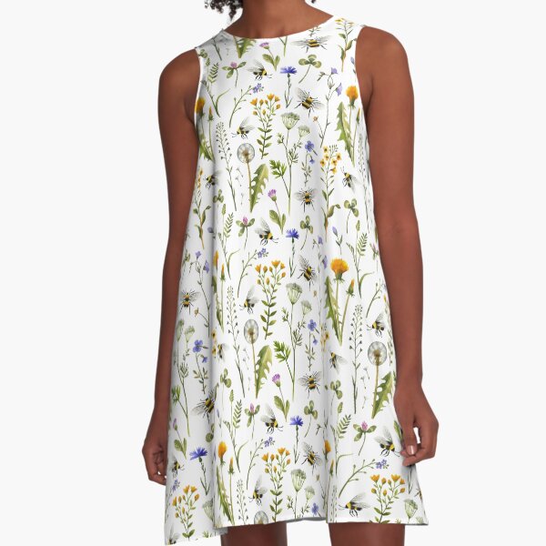 Item preview, Bees and wildflowers / White designed and sold by MirabellePrint.