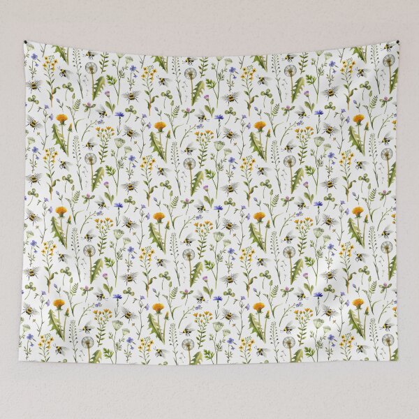 Item preview, Bees and wildflowers / White designed and sold by MirabellePrint.