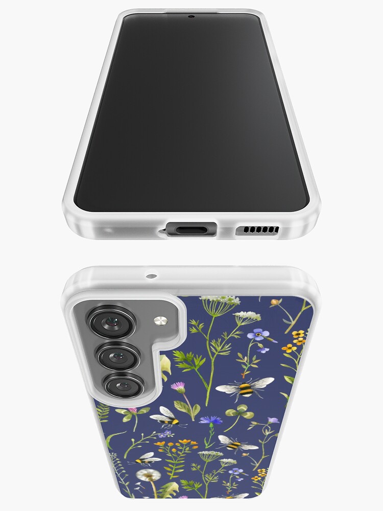 Thumbnail 3 of 4, Samsung Galaxy Phone Case, Bees and wildflowers on dark blue designed and sold by MirabellePrint.