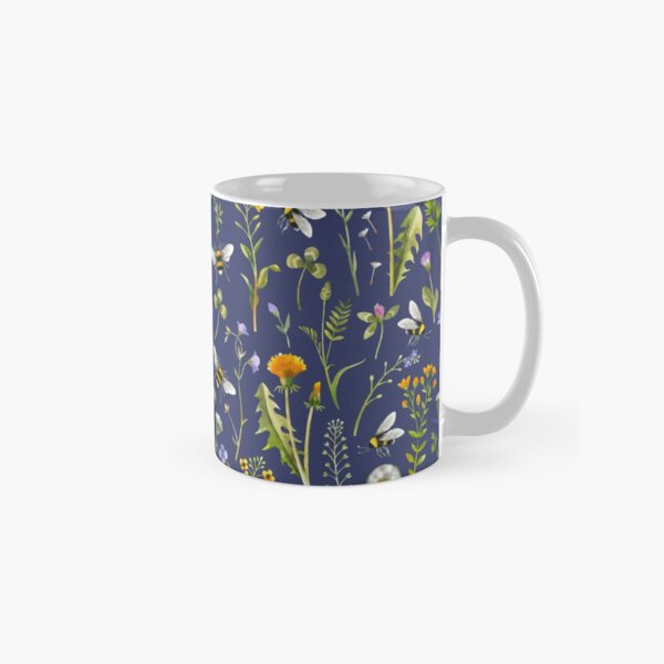 Bees and wildflowers on dark blue Classic Mug