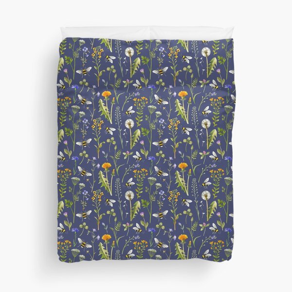 Item preview, Bees and wildflowers / Dark blue designed and sold by MirabellePrint.
