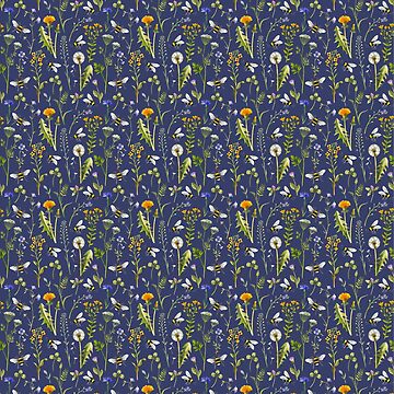Aperçu de l'œuvre Abeilles et fleurs sauvages / Bleu foncé de MirabellePrint