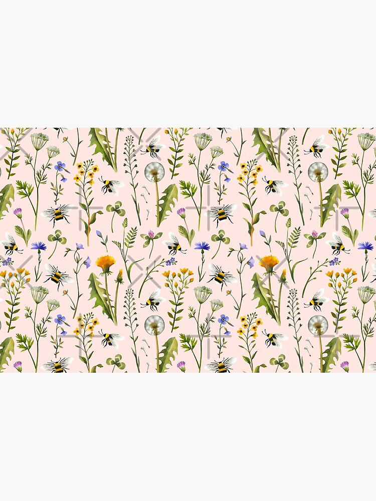 Bees and wildflowers on blush by MirabellePrint
