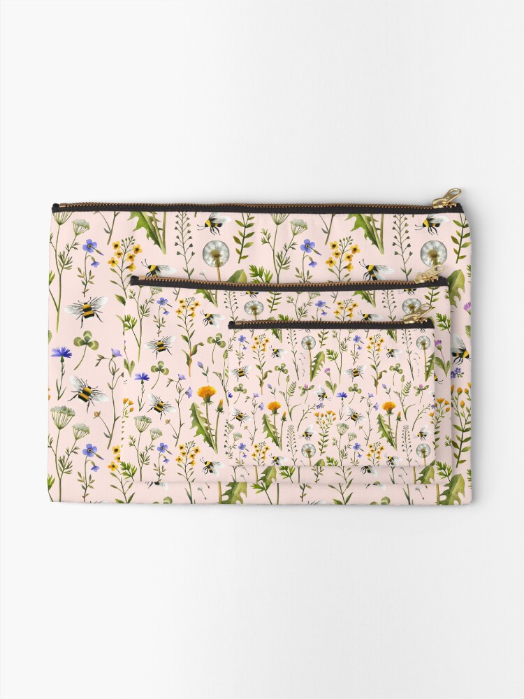 Alternate view of Bees and wildflowers on blush Zipper Pouch