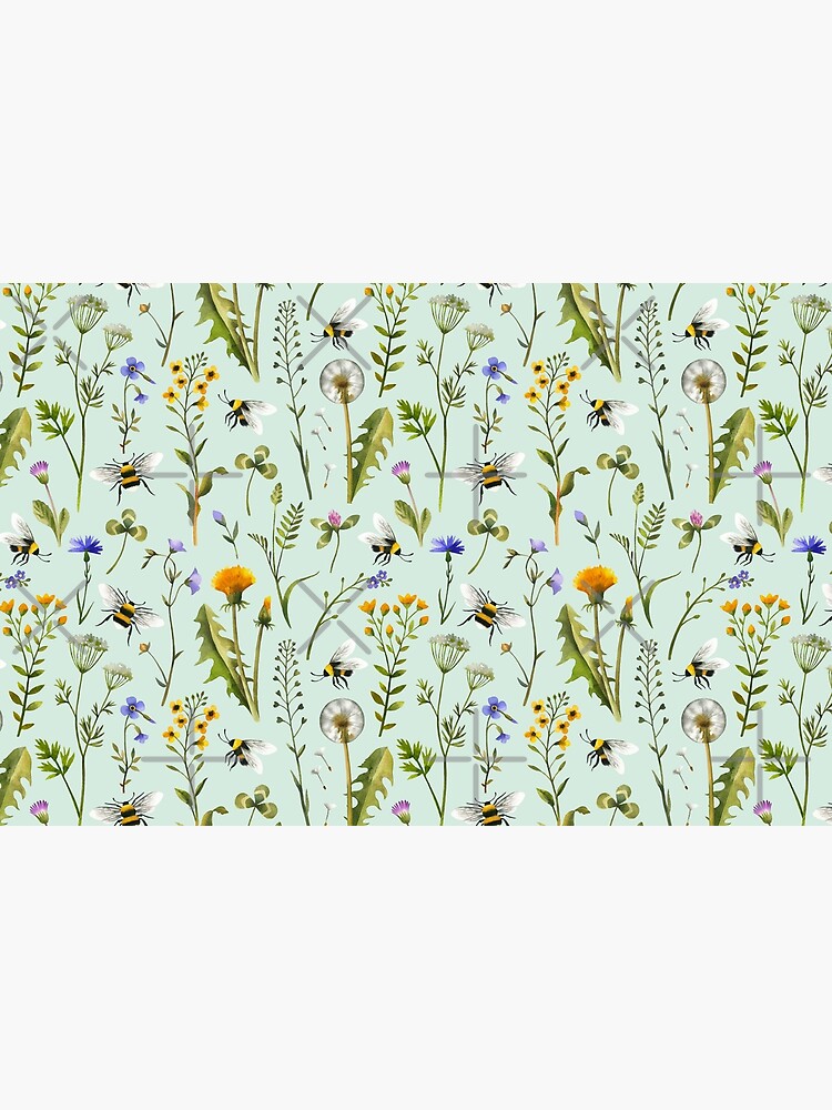 Bees and wildflowers on mint by MirabellePrint