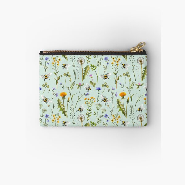 Item preview, Bees and wildflowers on mint designed and sold by MirabellePrint.