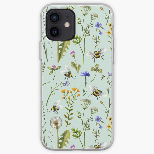 Bees and wildflowers on mint iPhone Soft Case