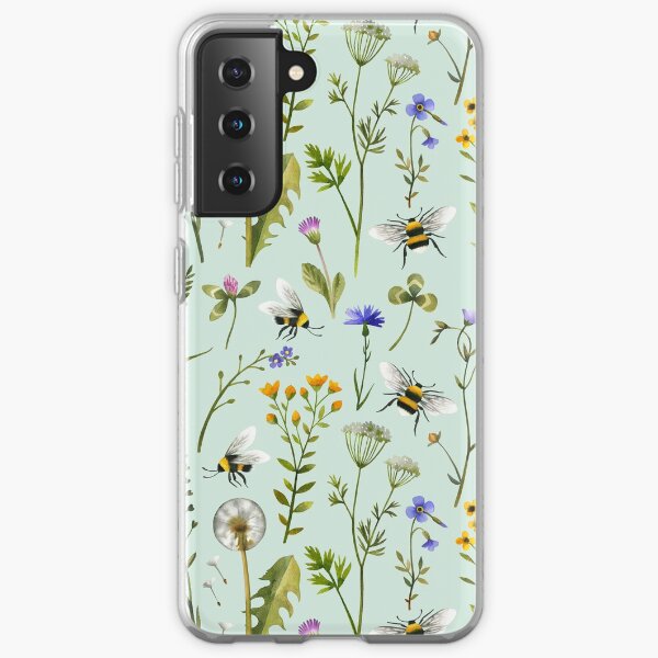 Bees and wildflowers on mint Samsung Galaxy Soft Case