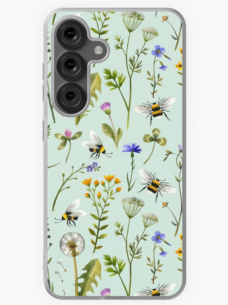Aperçu 1 sur 4. Coque Samsung Galaxy avec l'œuvre Abeilles et fleurs sauvages à la menthe créée et vendue par MirabellePrint.