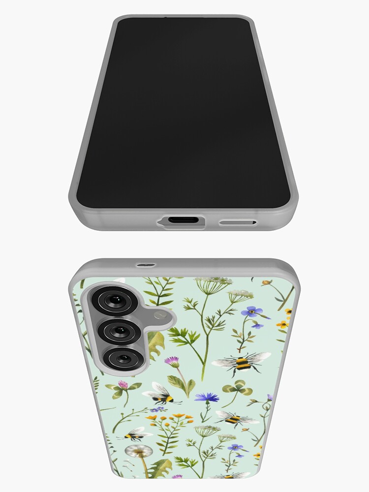 Aperçu 3 sur 4. Coque Samsung Galaxy avec l'œuvre Abeilles et fleurs sauvages à la menthe créée et vendue par MirabellePrint.