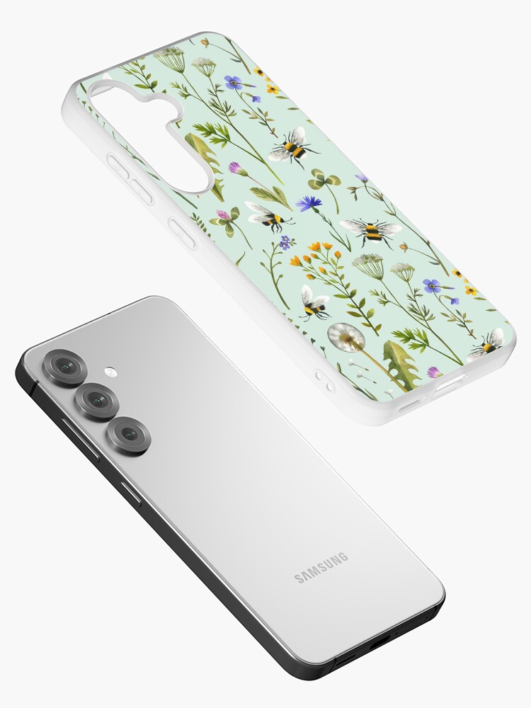 Aperçu 2 sur 4. Coque Samsung Galaxy avec l'œuvre Abeilles et fleurs sauvages à la menthe créée et vendue par MirabellePrint.