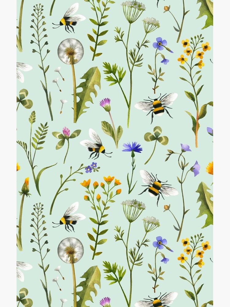 Aperçu 4 sur 4. Coque Samsung Galaxy avec l'œuvre Abeilles et fleurs sauvages à la menthe créée et vendue par MirabellePrint.