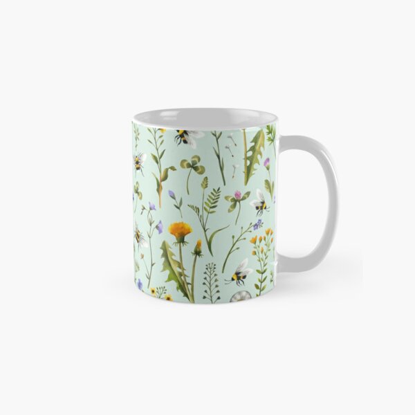 Bees and wildflowers on mint Classic Mug