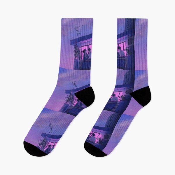 Item preview,  Cute loving couple on their balcony overlooking the city under a starry night sky designed and sold by MindChirp.