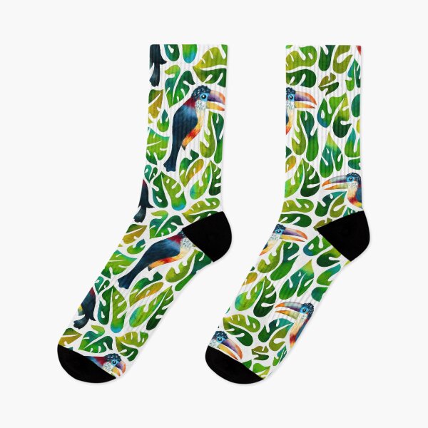 Item preview, Aracari toucans with monstera leaves designed and sold by MirabellePrint.