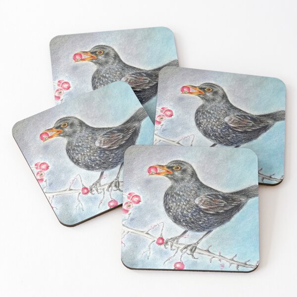 Item preview, Blackbird with berry designed and sold by Francesca Romana Brogani.