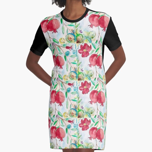 Pomegranates fruits watercolour Graphic T-Shirt Dress