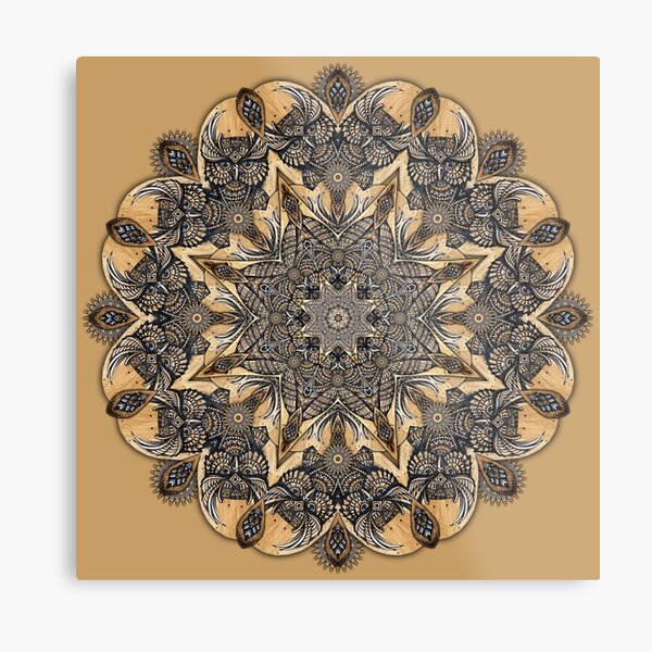 Owl Wood Posca Hand Drawn Mandala Metal Print