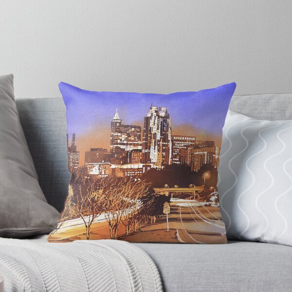 Item preview, Watercolor painting of skyline of downtown Raleigh, NC at sunrise.  Watercolor painting Raleigh designed and sold by rfoxphoto.