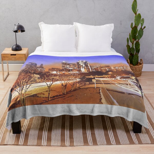Item preview, Watercolor painting of skyline of downtown Raleigh, NC at sunrise. Watercolor painting Raleigh designed and sold by rfoxphoto.