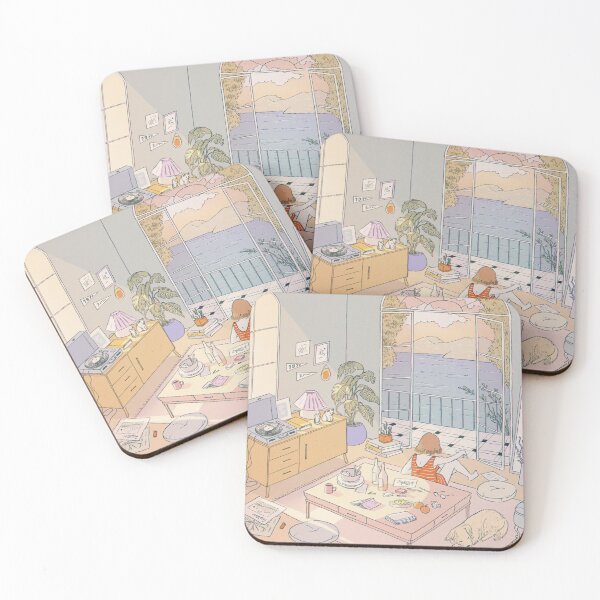 Item preview, Girl relaxing in apartment with dog and balcony open to the sea and fresh breeze designed and sold by MindChirp.