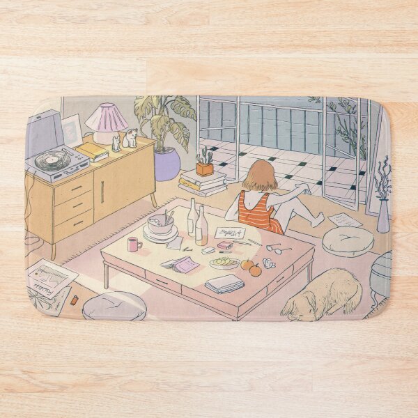 Item preview, Girl relaxing in apartment with dog and balcony open to the sea and fresh breeze designed and sold by MindChirp.