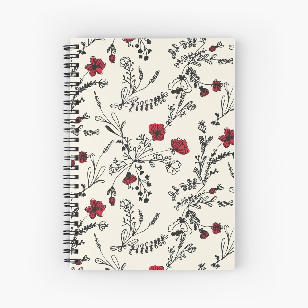 Red Flower Pattern Spiral Notebook