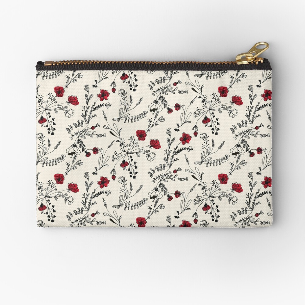 Red Flower Pattern Zipper Pouch