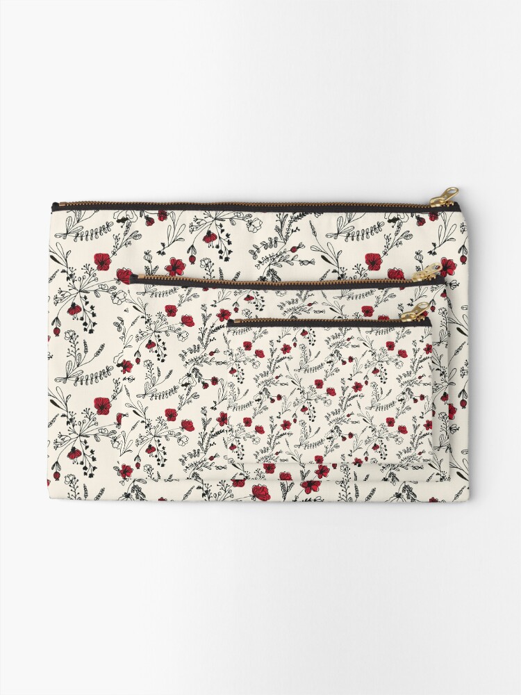 Alternate view of Red Flower Pattern Zipper Pouch