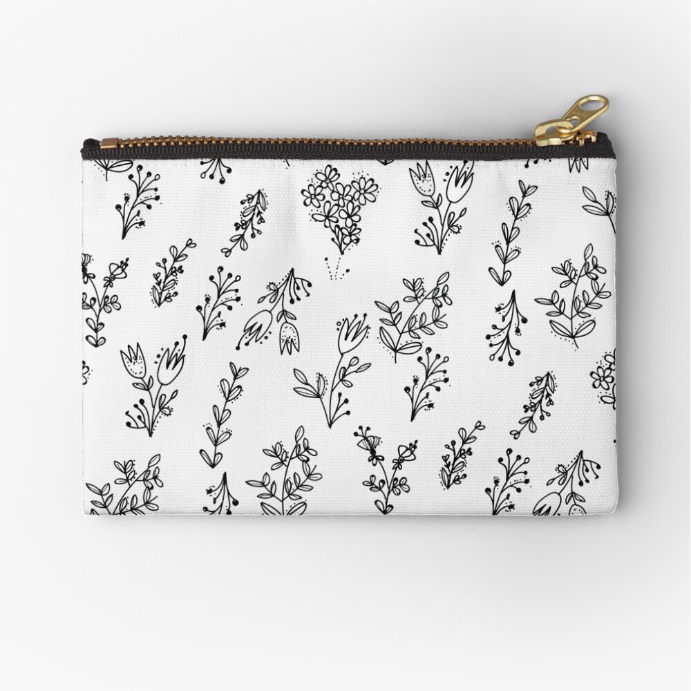 White Floral Pattern Zipper Pouch