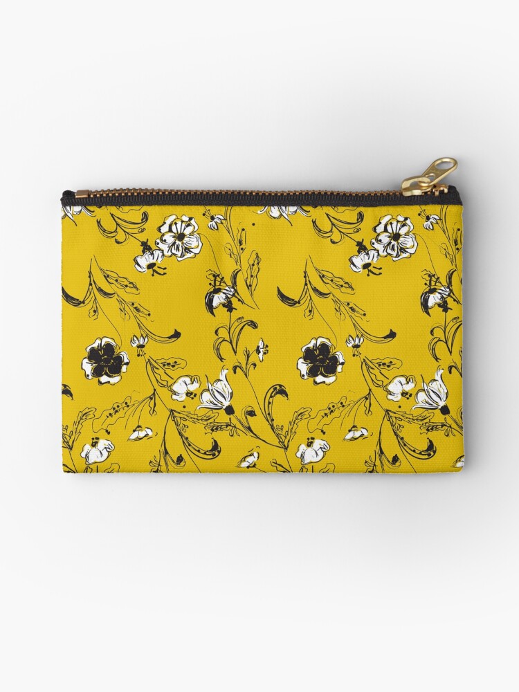 Thumbnail 1 of 4, Zipper Pouch, Yellow Floral Pattern designed and sold by Alja Horvat.
