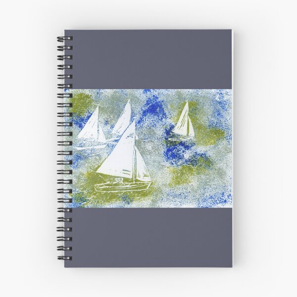 Item preview, Lino cut print of Seabird sailing boats off Ravenspoint, Trearddur Bay, Anglesey, in North Wales designed and sold by LymphomaLass.